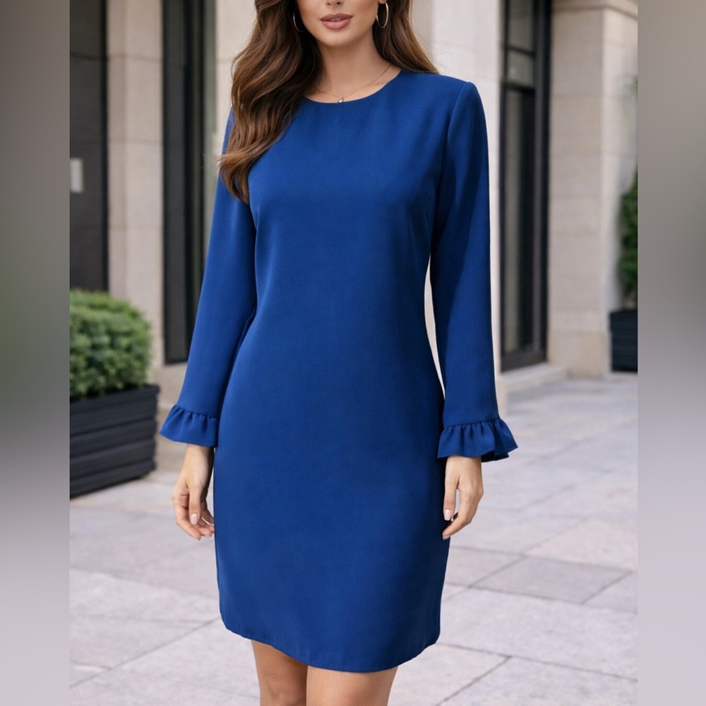 Anthropologie Angela George Alice & Trixie Dress Blue S Small Long Sleeve Sheath